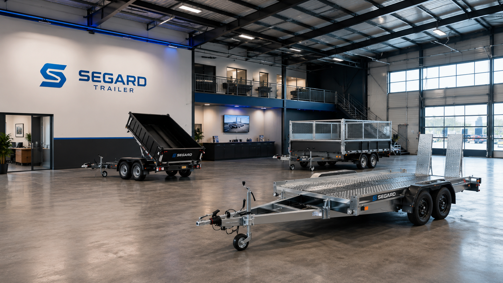 Segard Trailer Showroom mit verschiedenen Anhängern